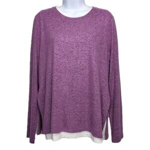NIC+ZOE Sweet Dreams Knit Top Women's M Purple/White Long Sleeve Double Layered